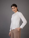 Women White Front Pin Tuck Shirt Style Top