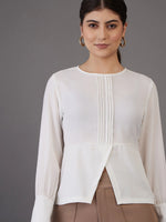 Women White Pin Tuck Peplum Top