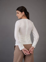 Women White Pin Tuck Peplum Top