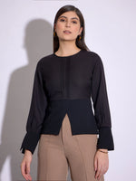 Women Black Pin Tuck Peplum Top