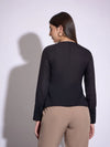 Women Black Pin Tuck Peplum Top