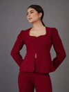 Women Red Sweetheart Neck Peplum Top