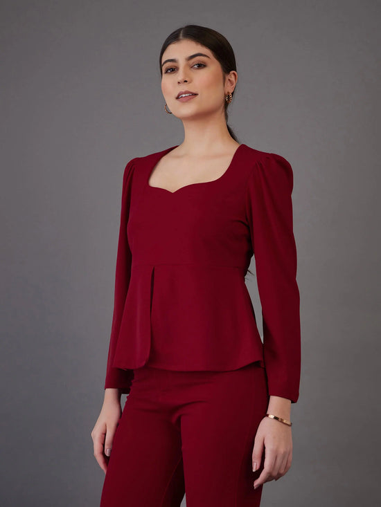 Women Red Sweetheart Neck Peplum Top