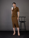 Women Brown Notch Collar Top