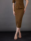 Women Brown Front Slit Midi Skirt