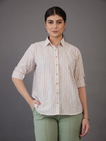 Women Brown Stripes Regular Fit Shirt