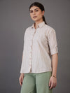 Women Brown Stripes Regular Fit Shirt