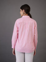 Women Pink Stripes Regular Fit Shirt