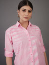 Women Pink Stripes Regular Fit Shirt