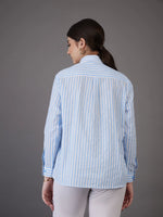 Women Blue Stripes Regular Fit Shirt