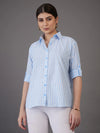 Women Blue Stripes Regular Fit Shirt