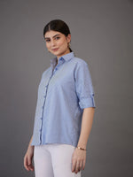 Women Navy Pin Stripes Regular Fit Shirt