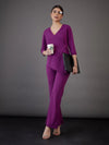 Women Purple Wrap Asymmetric Top With Bell Bottom Pants