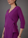 Women Purple Wrap Asymmetric Top With Bell Bottom Pants