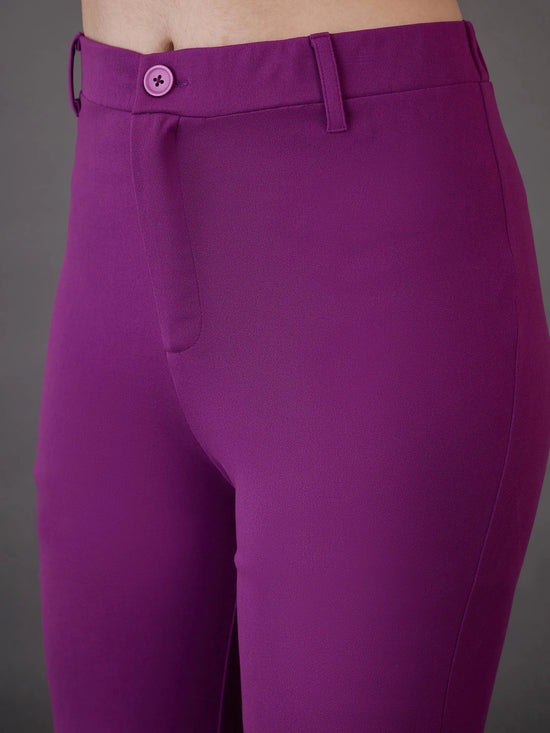 Women Purple Wrap Asymmetric Top With Bell Bottom Pants