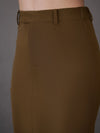 Women Brown Notch Collar Top With Midi Skirt