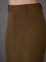 Women Brown Notch Collar Top With Midi Skirt