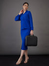 Women Royal Blue Peplum Collar Top With Midi Skirt