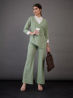 Women Green Knitted Bell Bottom Pants