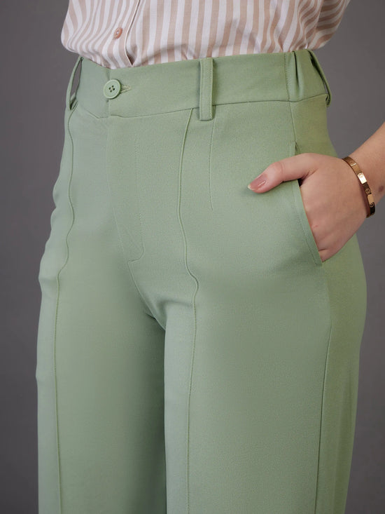 Women Green Front Darted Pants