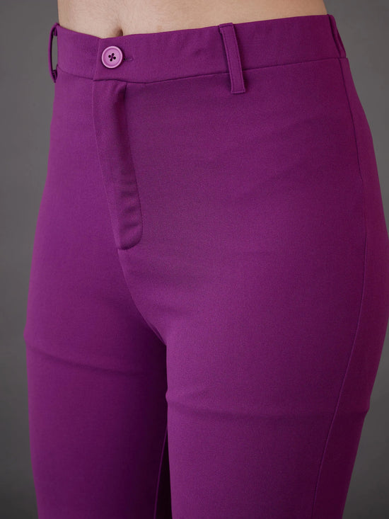 Women Purple Knitted Bell Bottom Pants