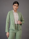 Women Green Notch Collar Single-Breasted Blazer