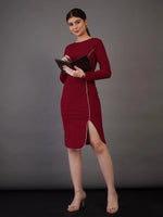 Women Red Contrast Piping Bodycon Midi Dress