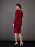 Women Red Contrast Piping Bodycon Midi Dress