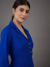 Women Royal Blue Notch Collar Full Sleeves Dress