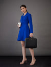 Women Royal Blue Notch Collar Full Sleeves Dress