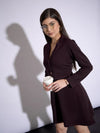 Women Burgundy Notch Collar Full Sleeves Dress