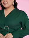 Women Emerald Side Knot Peplum Top