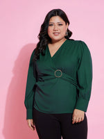 Women Emerald Side Knot Peplum Top