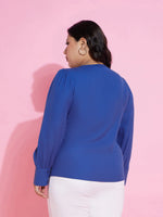 Women Royal Blue Side Knot Peplum Top