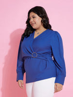 Women Royal Blue Side Knot Peplum Top