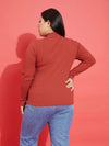 Women Rust Rib Front Zipper Top