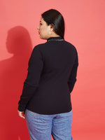 Women Black Rib High Neck Top