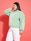 Women Green Fleece Fur Pearl Detail Sweatshirt