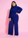 Women Royal Blue Knot Top With Straight Pants