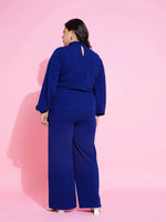 Women Royal Blue Knot Top With Straight Pants