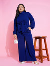 Women Royal Blue Knot Top With Straight Pants