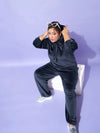 Women Navy Velour Hoodie With Joggers