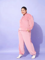 Women Pink Velour Hoodie With Joggers