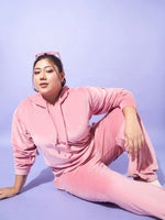 Women Pink Velour Hoodie With Joggers