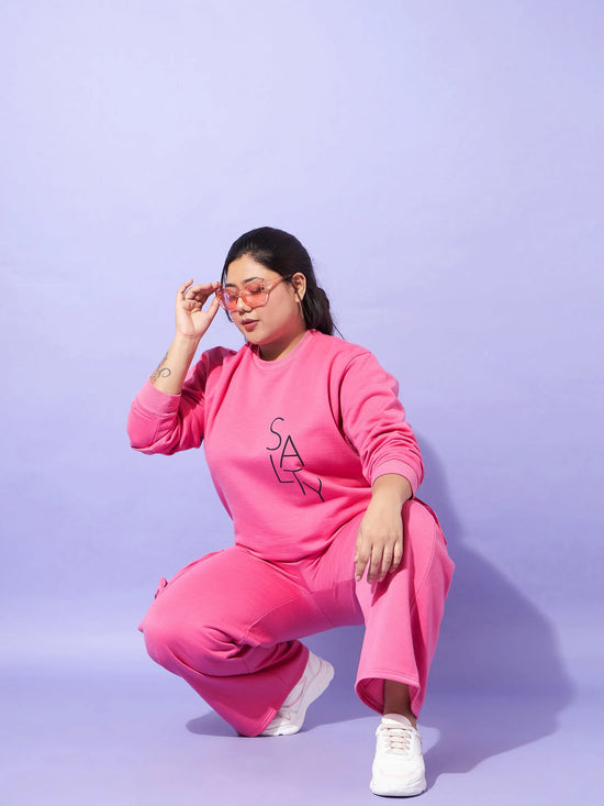 Women Pink Fleece Salty Sweatshirt With Track Pants