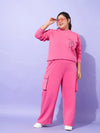 Women Pink Fleece Salty Sweatshirt With Track Pants