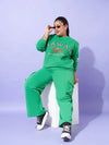 Women Green Fleece Hawaii Sweatshirt With Track Pants