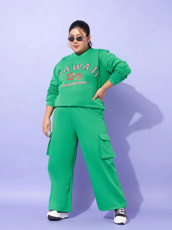 Women Green Fleece Hawaii Sweatshirt With Track Pants