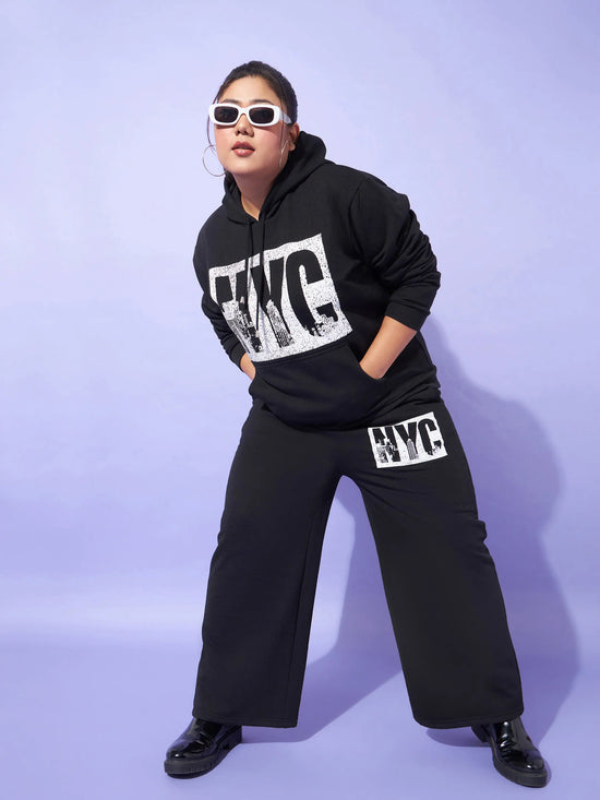 Women Black Fleece Nyc Hoodie With Track Pants