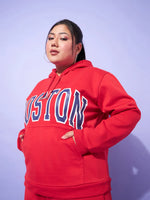 Women Red Fleece Boston Hoodie With Track Pants